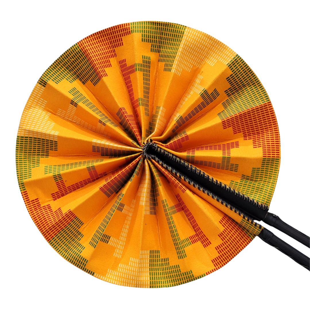 Hand Made Foldable Ankara Print Fan With Leather Handle