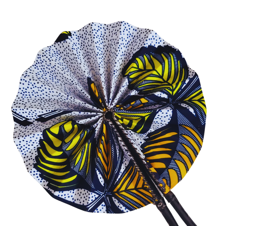 Hand Made Foldable Ankara Print Fan With Leather Handle