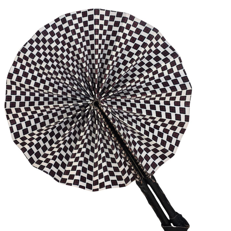 Hand Made Foldable Ankara Print Fan With Leather Handle