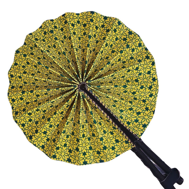 Hand Made Foldable Ankara Print Fan With Leather Handle