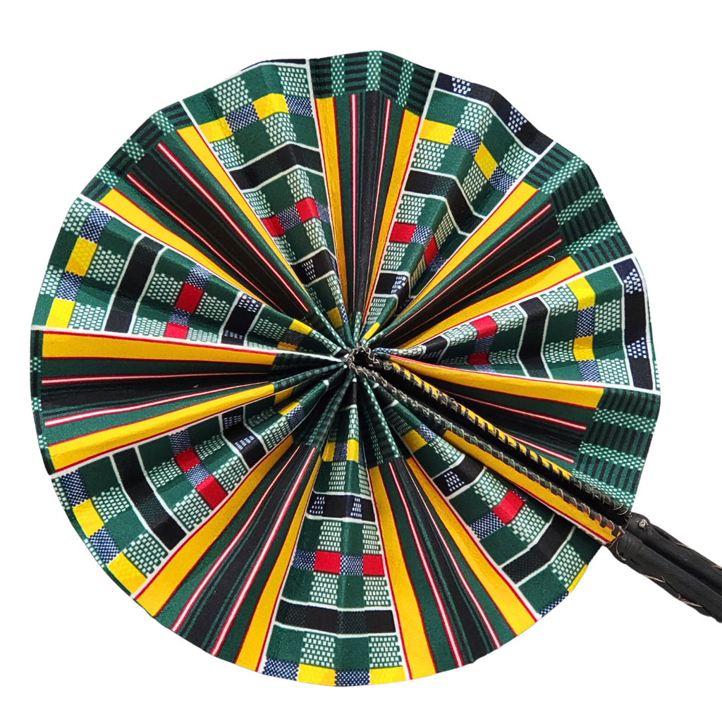 Hand Made Foldable Ankara Print Fan With Leather Handle