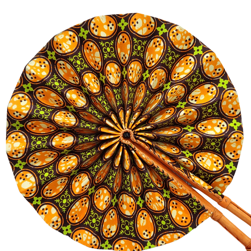 Hand Made Foldable Ankara Print Fan With Leather Handle