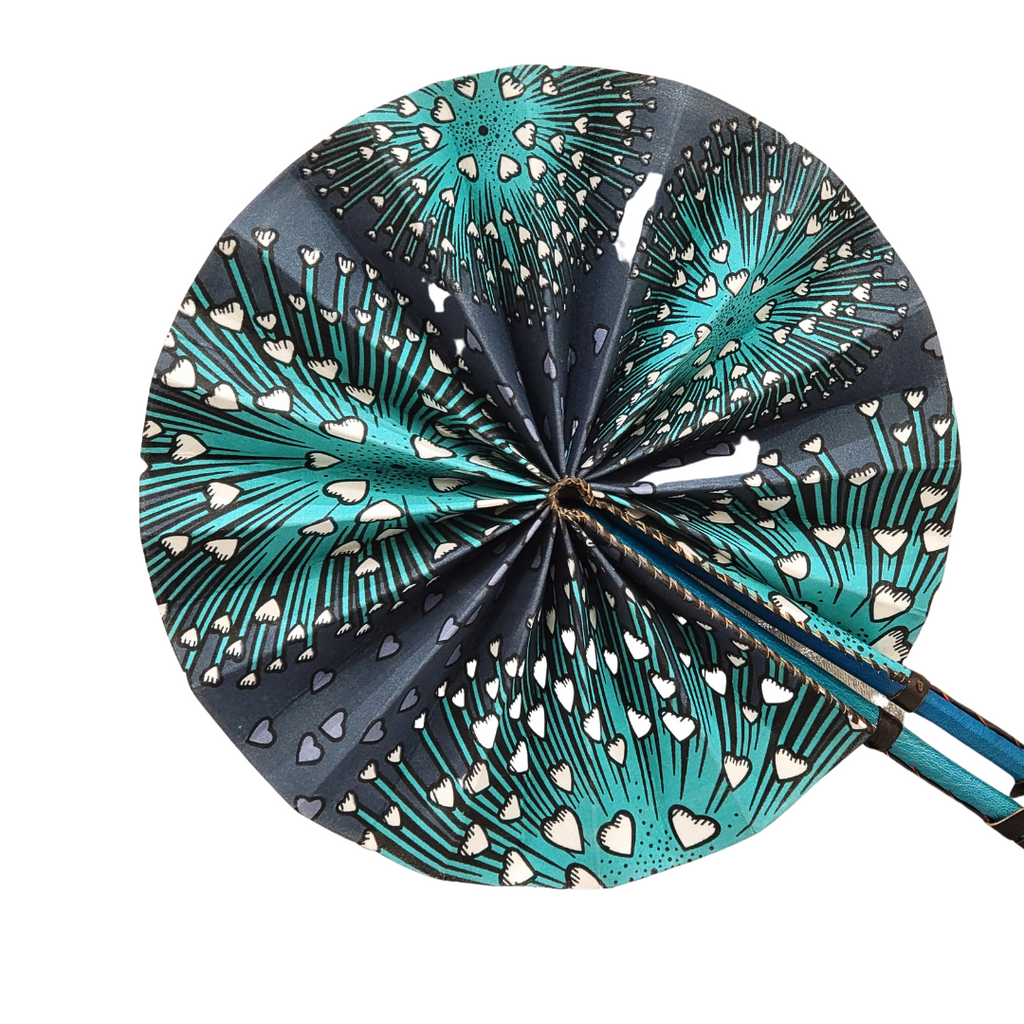 Hand Made Foldable Ankara Print Fan With Leather Handle