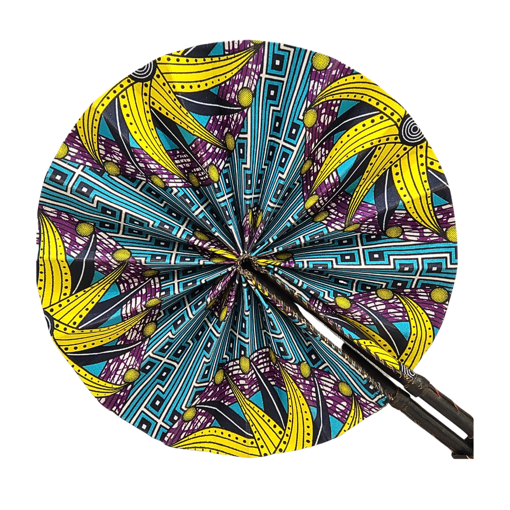 Hand Made Foldable Ankara Print Fan With Leather Handle