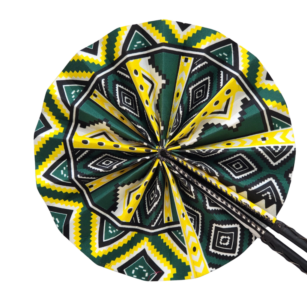 Hand Made Foldable Ankara Print Fan With Leather Handle
