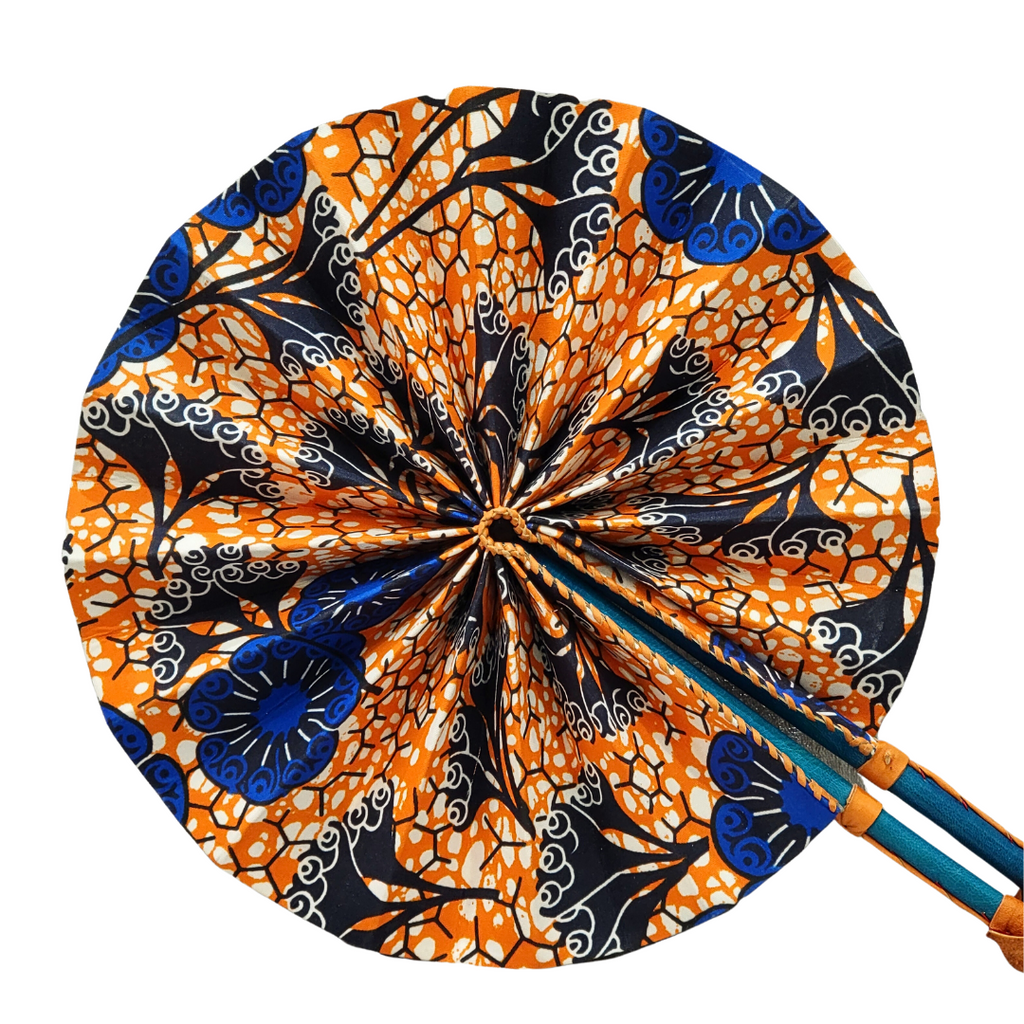 Hand Made Foldable Ankara Print Fan With Leather Handle