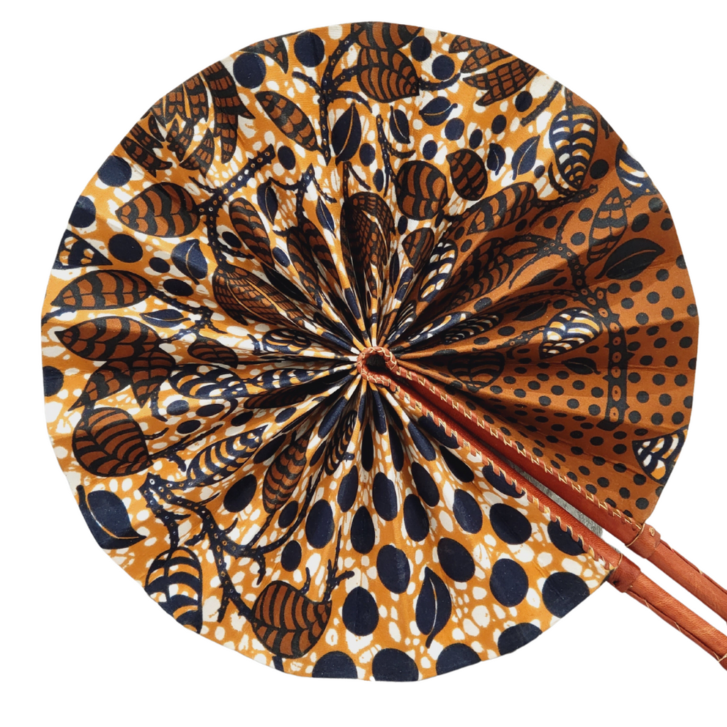 Hand Made Foldable Ankara Print Fan With Leather Handle