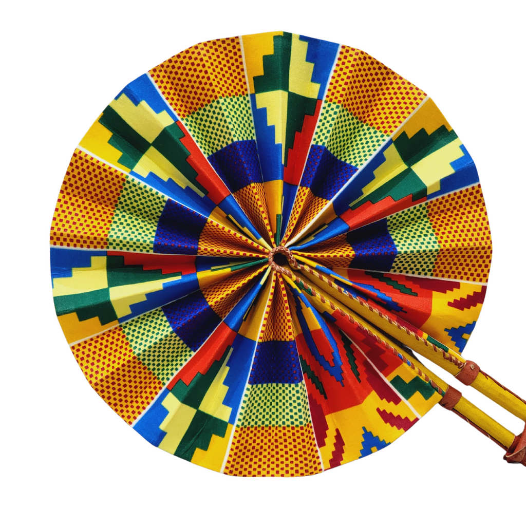 Hand Made Foldable Ankara Print Fan With Leather Handle