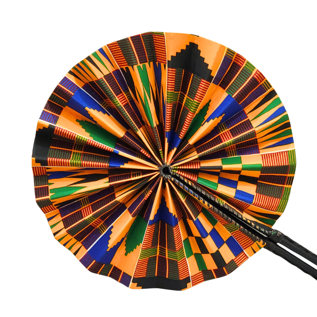 Hand Made Foldable Ankara Print Fan With Leather Handle